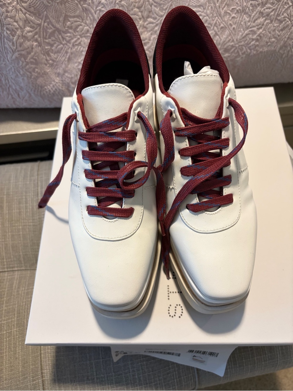 Stella McCartney White Leather Platform Sneakers with Burgundy Accents